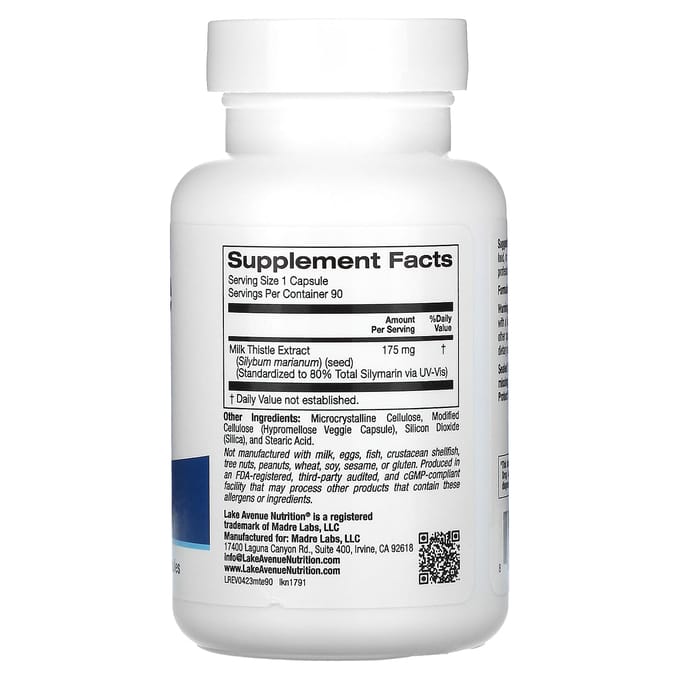 Lake Avenue Nutrition, extrait de chardon-Marie, 175 mg, 90 capsules végétales