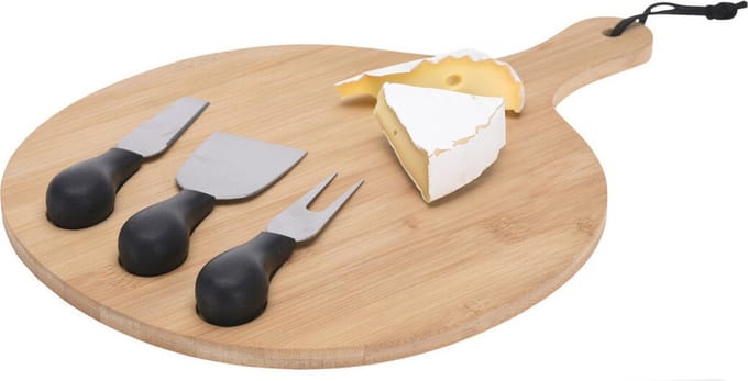 Excellent Houseware Borrelplank/kaasplank set - inclusief 3x kaasmesjes - bamboe hout - 33 cm - serveerplank