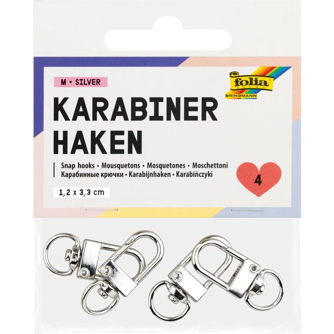 Karabijnhaken, 4 stuks - Zilver