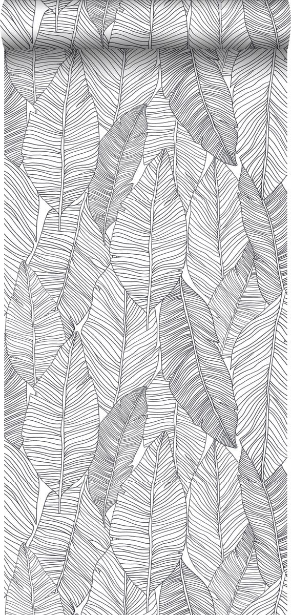 ESTAhome behang getekende bladeren zwart en wit - 53 cm x 10.05 m - 139011