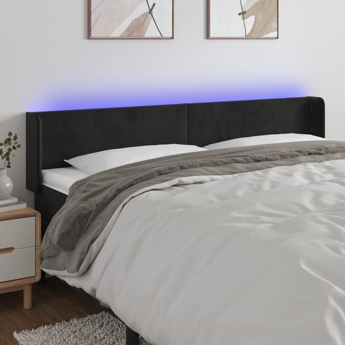 vidaXL - Hoofdbord - LED - 183x16x78/88 - cm - fluweel - zwart