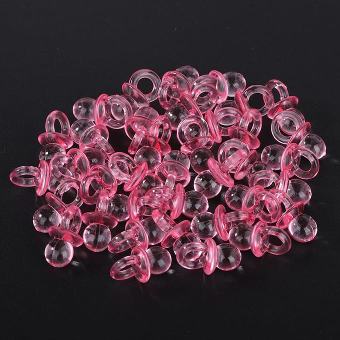 50pcs Acrylic Baby Pacifiers Baby Shower Decoration Table Scatter (Transparent Red) pink