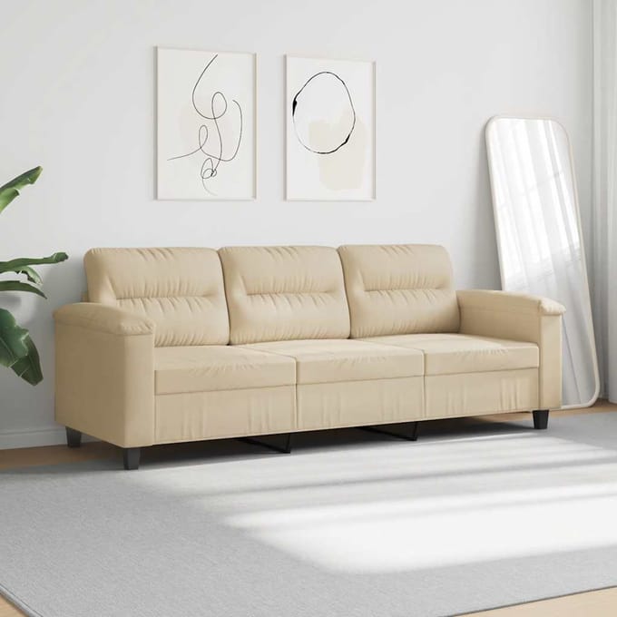 vidaXL - Driezitsbank - 180 - cm - microvezelstof - crèmekleurig