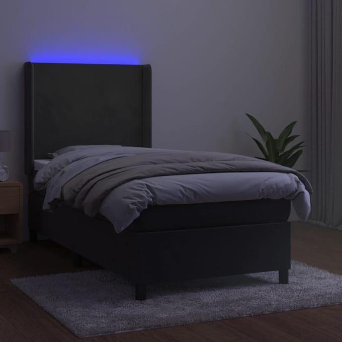 vidaXL - Boxspring - met - matras - en - LED - fluweel - donkergrijs - 100x200 - cm
