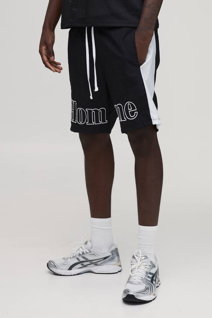 Relaxed Mid Homme Embroidered Detail Nylon Short | Black | Size Large
