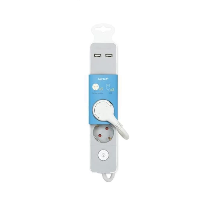 Multiprise - GARZA - SOCLE 3T C/INT - Design Gris - 1,4m - 2 Ports USB - Interrupteur grijs