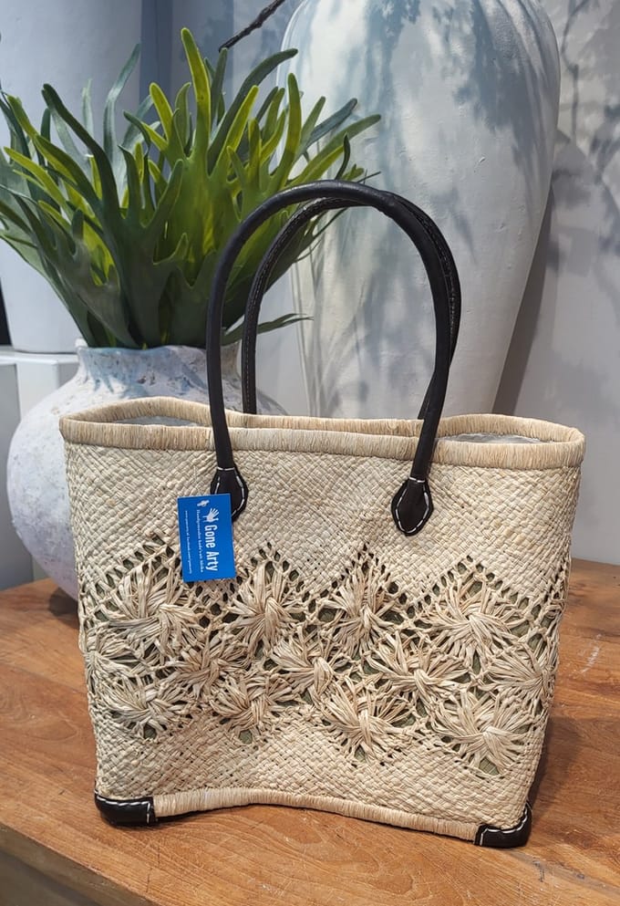 Gone arty - Shopper - Tas - Zeegras - Leer - Fairtrade - 28x40x20cm