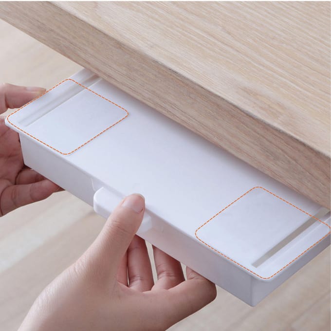 Tiroir de rangement auto-adhésif coulissant sous le bureau pour armoire, bureau ou table white