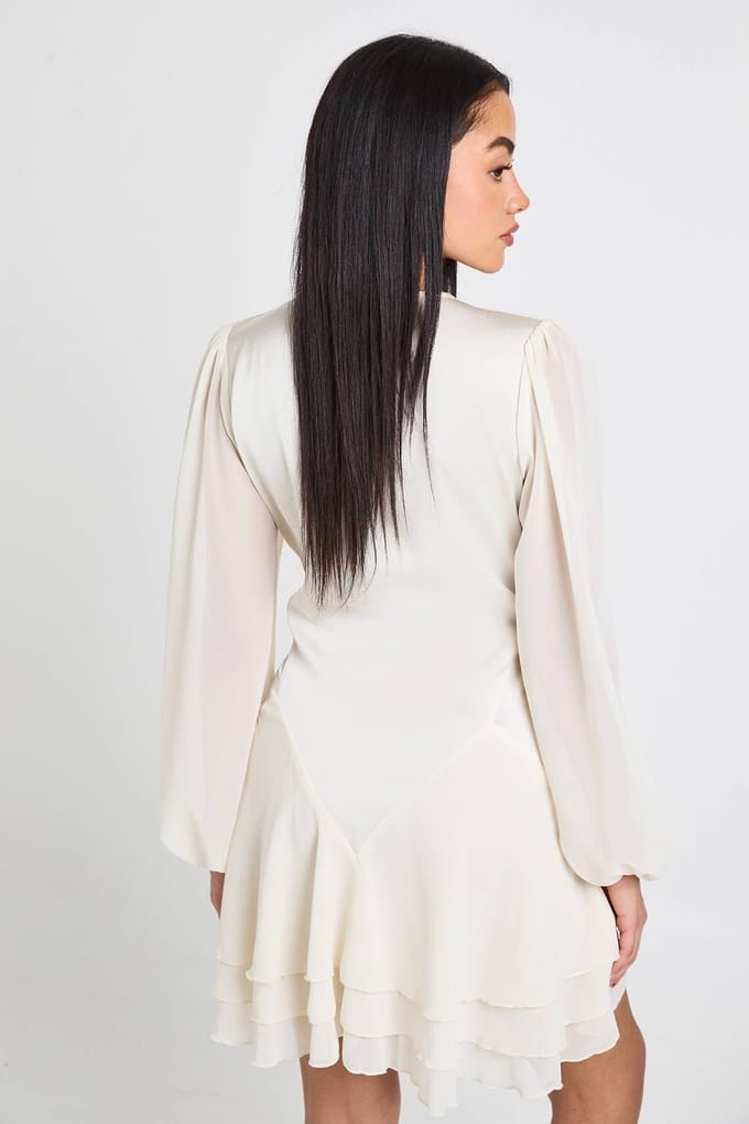 boohoo Dames Chiffon Mix Paneel Smock Jurk | Ivoor | Maat: 36