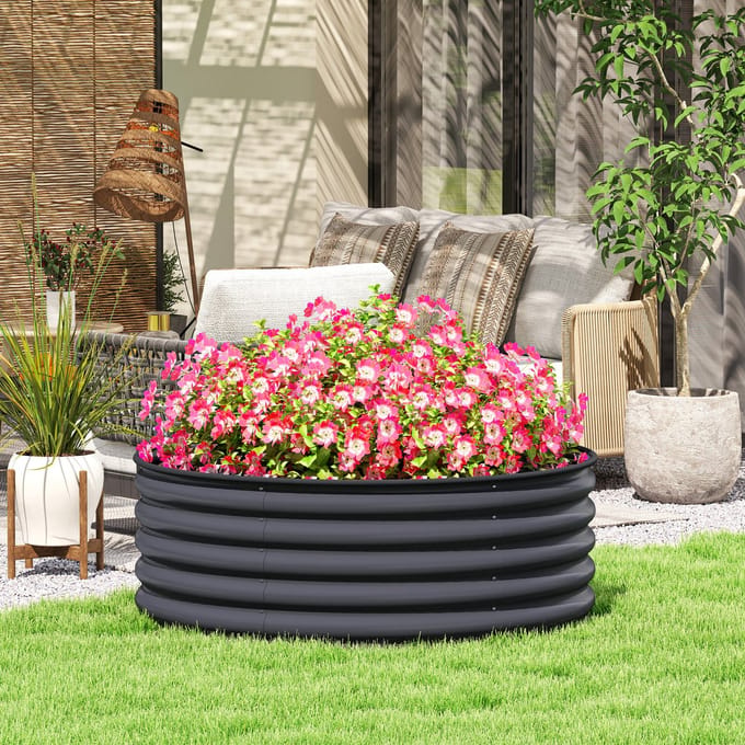 MODFU - Verhoogde Plantenbak - Weerbestendig Staal - Open Bodem - Donkergrijs - Ø120 X 43 Cm