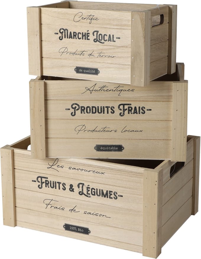 Rechthoekige houten decoratieve kist – set van 3 stuks
