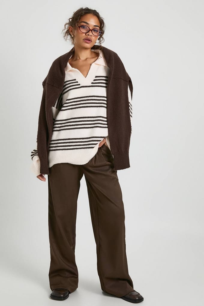boohoo Dames Zachte gebreide trui met gestreepte polo kraag | Ecru | Maat: Medium