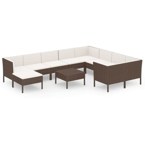 vidaXL - 11-delige - Loungeset - met - kussens - poly - rattan - bruin