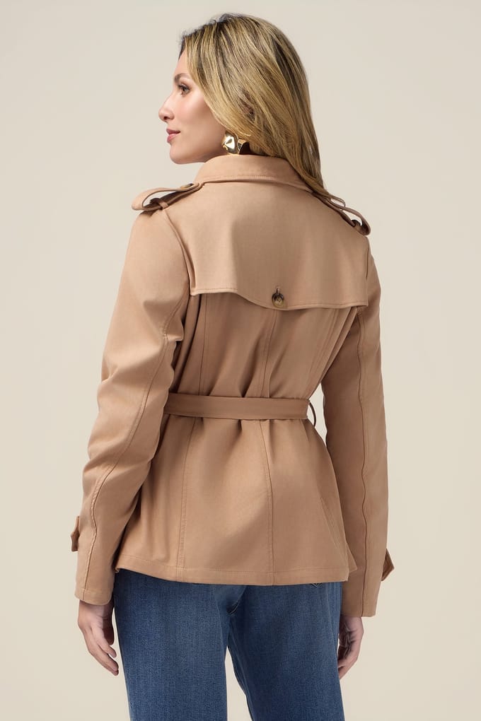 Oltre Short Suede-effect Trench Coat Beige Maat: 42 | Trenchcoats Outlet | Dames | Beige
