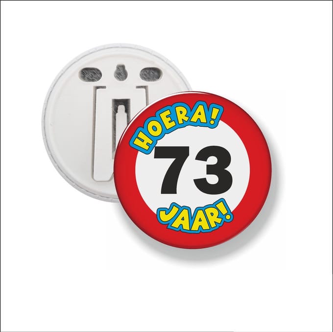 Button Met Clip 58 MM - Hoera 73 Jaar