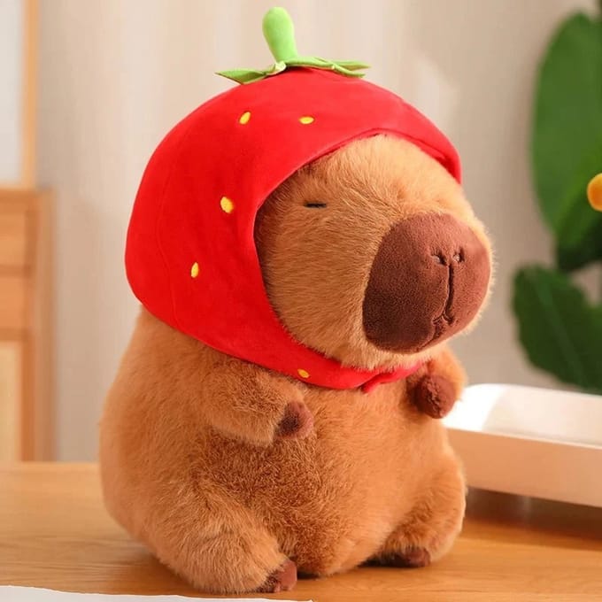 Klikkopers® - Capybara Knuffel - 30 CM - Aardbij Hoed - Capibara Knuffel - Kawaii Knuffel - Kawaii Kussen