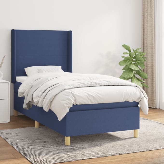 vidaXL - Boxspring - met - matras - stof - blauw - 90x200 - cm