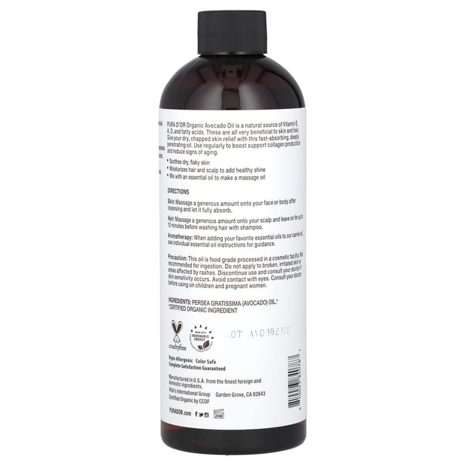 Pura D'or, Biologische Avocado Olie, 16 fl oz (473 ml) white