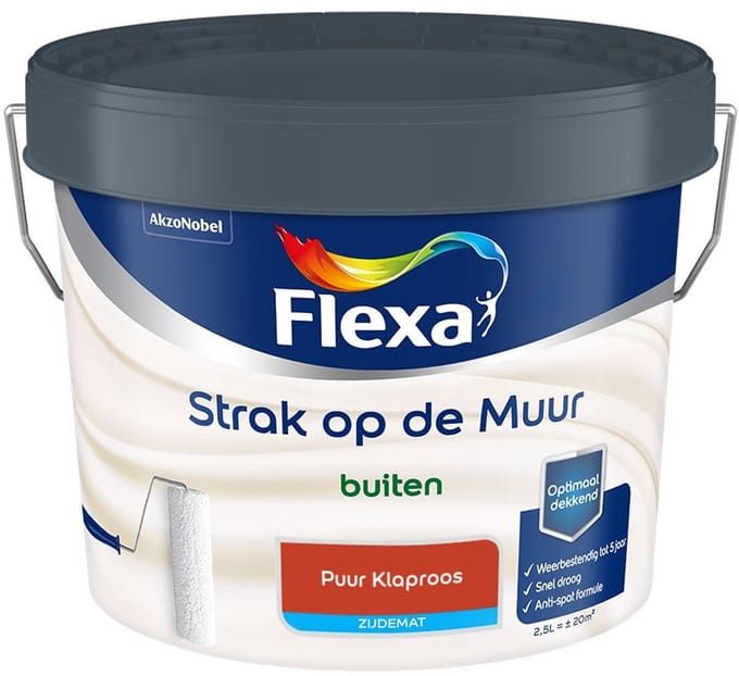Flexa - Strak Op De Muur Buiten Zijdemat - Puur Klaproos - Mengverf - 2,5 L