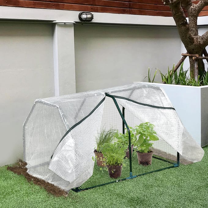 MODFU - Mini Broeikas - Met Ritssluiting - Voor Balkon Of Terras - Staal - Wit - 99 x 71 x 60 cm