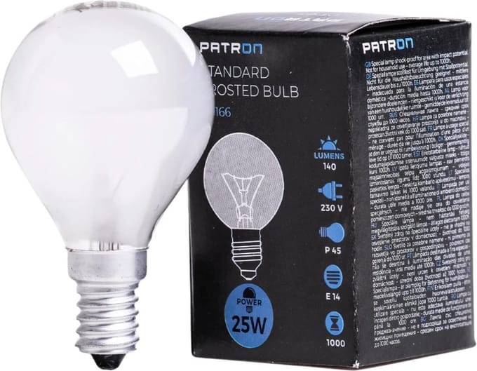 Patron E14 Kogel Gloeilamp | 25W 2700K 140Lm Mat | Dimbaar