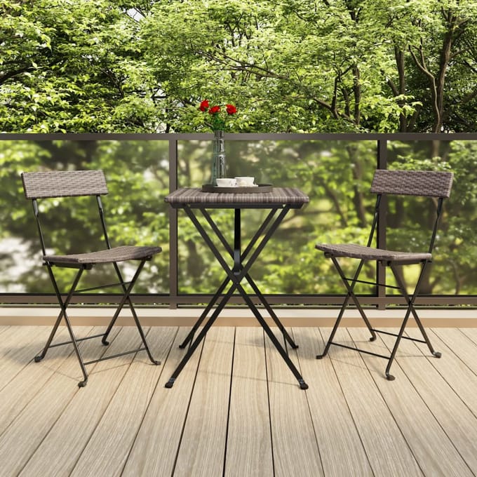 vidaXL - Opklapbare - stoelen, - 2 - stuks, - grijs, - van - polyrotan - en - staal.