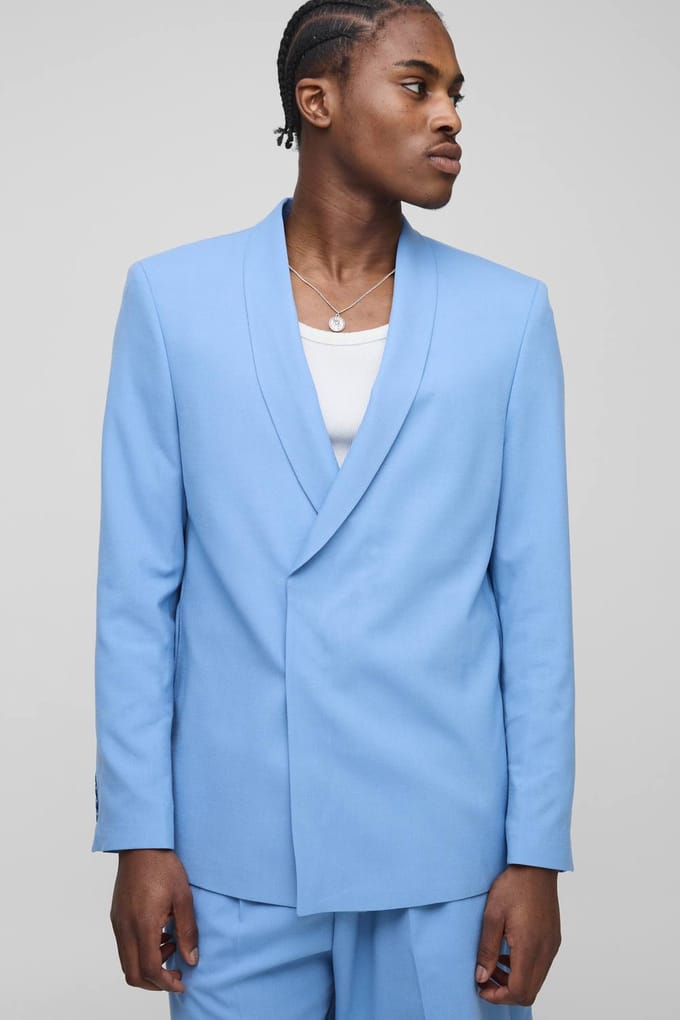 Straight Fit Asymmetrical Detail Suit Jacket | Light Blue | Size 48