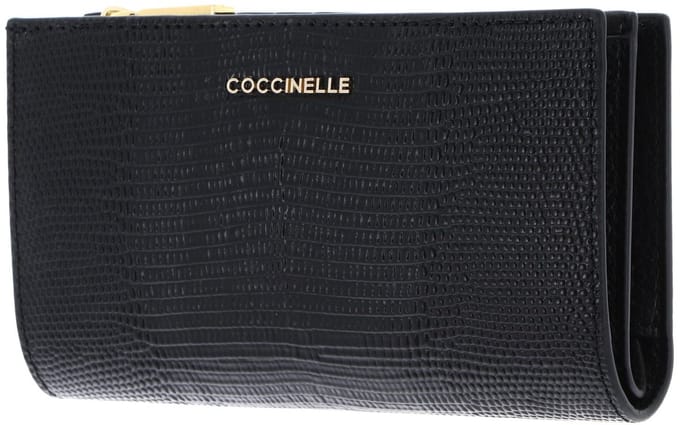 COCCINELLE Leren portemonnee Metallic Lizard Wallet Noir zwart