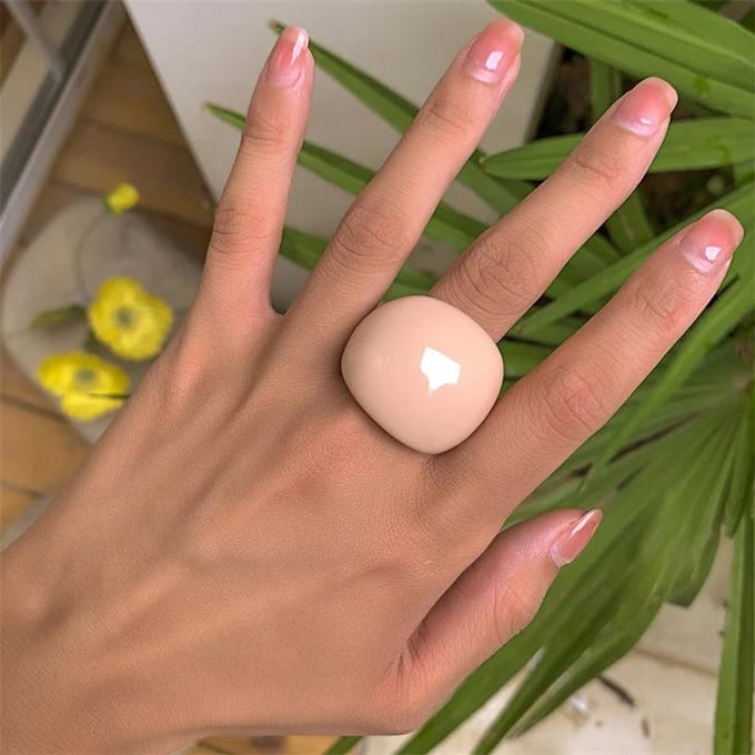 Mode Candy Kleur Acryl Ring Overdreven Geometrische Ring Hand Sieraden Dames Accessoires beige