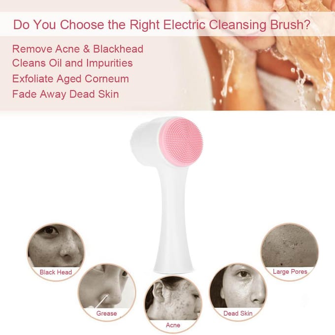 Brosse Visage 3D Double Face Mode Brosse Nettoyante Visage Exfoliante Élimination du Sébum Outil de Massage Rose white