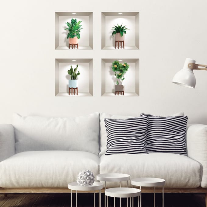 3D-stickers van Scandinavische planten en vazen, 60 x 60 cm