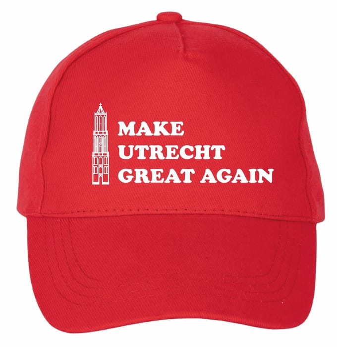 Mijncadeautje - 5 panel - Cap - Verstelbaar - Rode pet van 100% dik geborsteld katoen- unisex - opdruk wit - Make Utrecht Great again