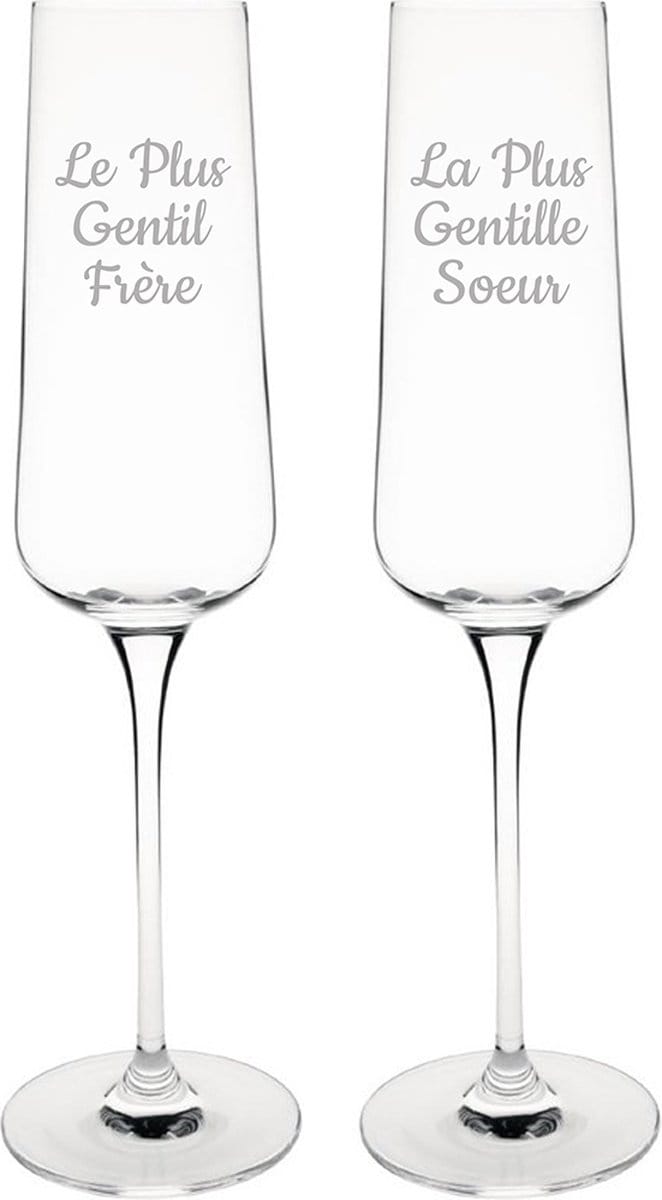 Champagneglas gegraveerd - 27cl - Le Plus Gentil Frère & La Plus Gentille Soeur