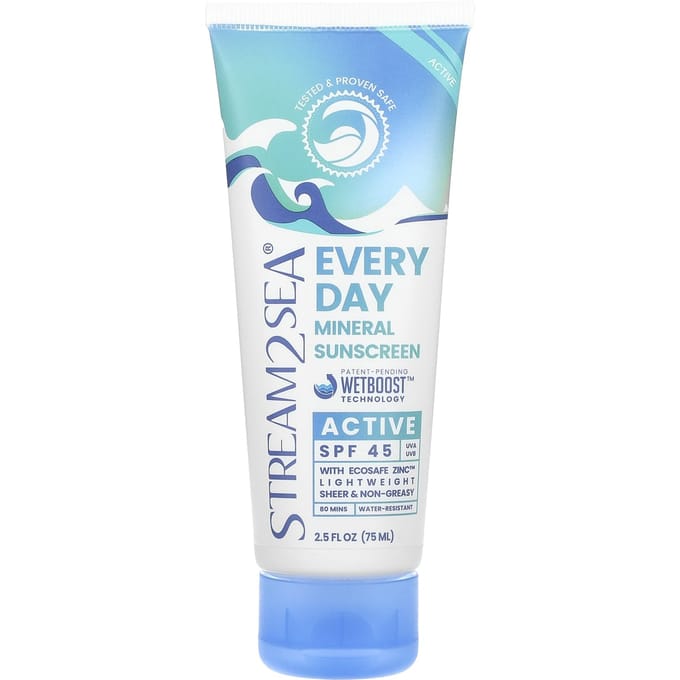 Stream2Sea, Everyday Mineral Sunscreen, Active, SPF 45, 2.5 fl oz (75 ml) white