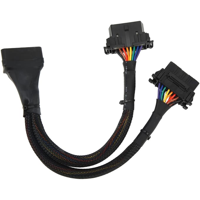 1-op-2 OBD2 Verlengsnoer 16-Pin 30cm Lengte Man naar Dubbel Vrouwelijk Diagnostische Adapterkabel black