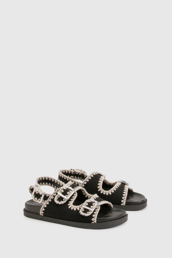 boohoo Dames Contrast Stitch Woven Dad Sandalen | Zwart | Maat: 38