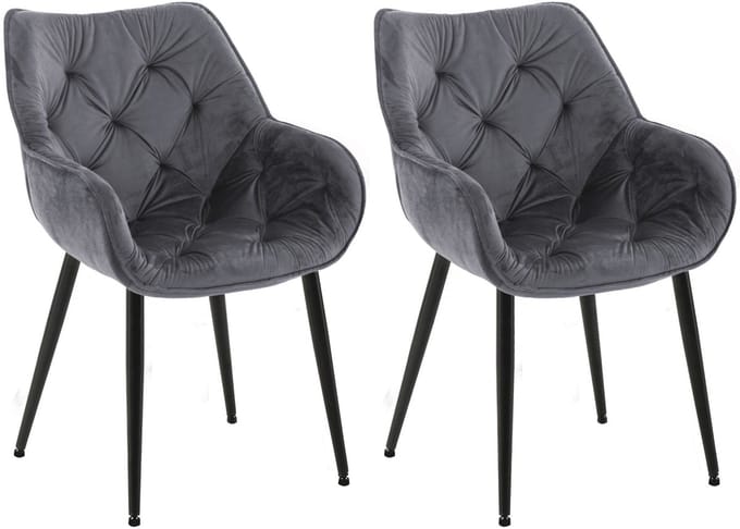 CLP Tanna Set van 2 eetkamerstoelen - Met armleuning - Fluweel/donkergrijs