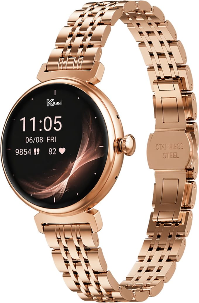 Kiraal Glimmer - Stijlvolle Smartwatch - Dames Smartwatch - Full-touch Scherm- Android & iOS - Goud