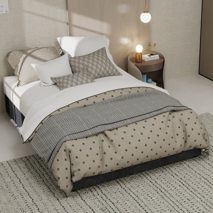 MODENUIT Gestoffeerd bed 140x200 cm – Bedframe met geometrisch hoofdbord – Lattenbodem – Zonder matras – Grijs