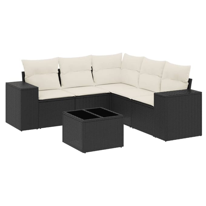 vidaXL - 6-delige - Loungeset - met - kussens - poly - rattan - zwart