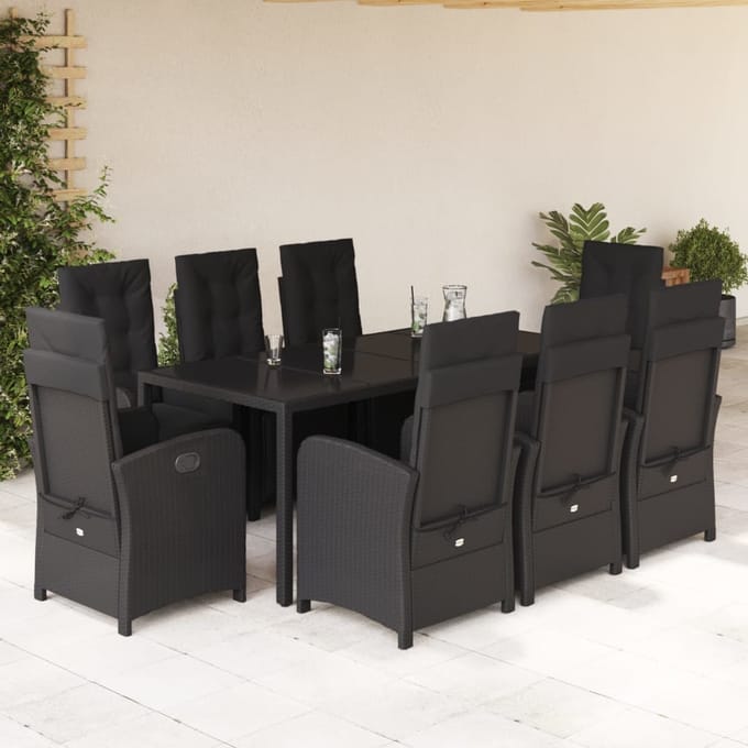 vidaXL - 9-delige - Tuinset - poly - rattan - zwart