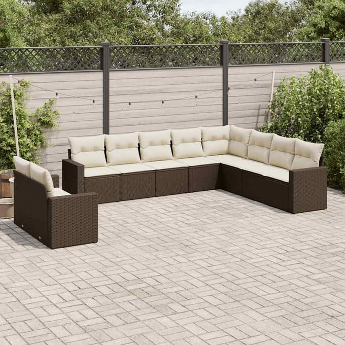 vidaXL - 10-delige - Loungeset - met - kussens - poly - rattan - bruin