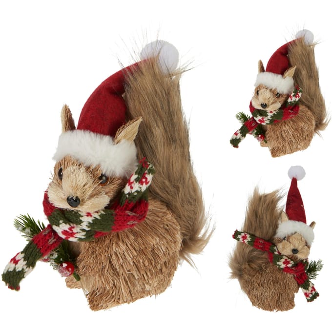 Eekhoorn met kerstmuts 14x8x23cm assorti