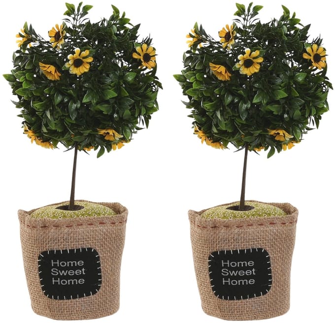 ITEM Deurstopper plant - 2x - 1 kilo - geel - polyester - 18 x 18 x 26 cm - boompje - Home Sweet Home