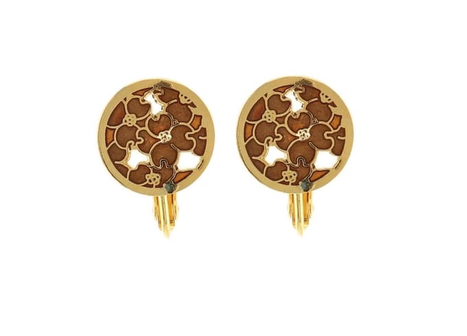 Behave - Oorclips dames - bloemmotief - bruin - 1 cm - vintage