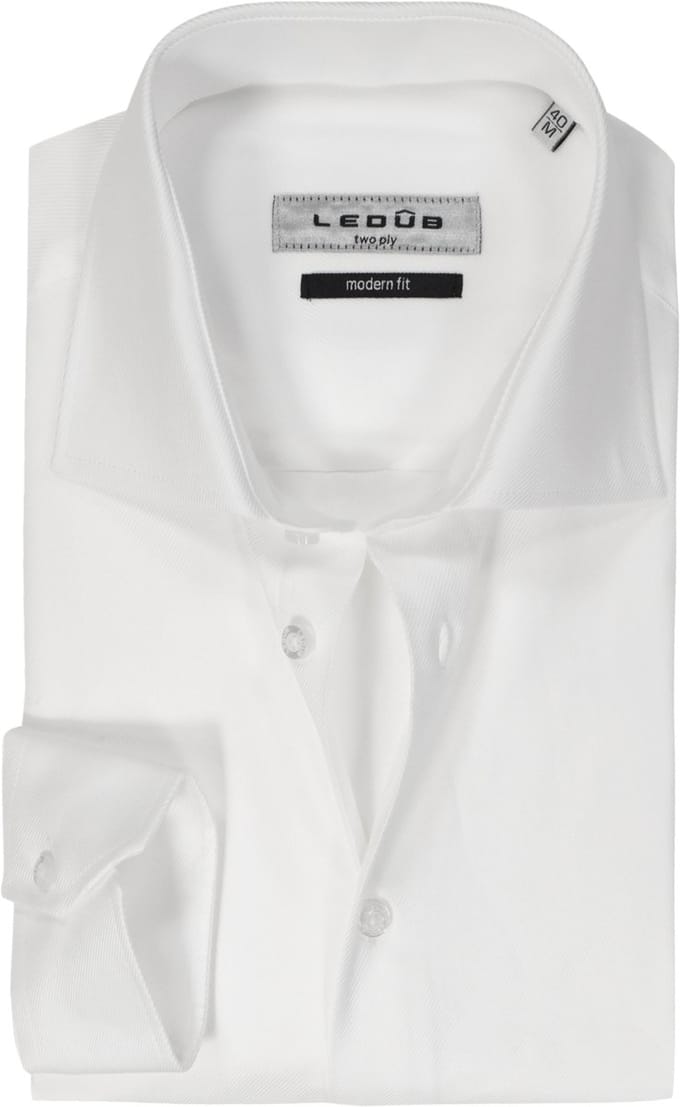 Ledub modern fit overhemd - wit twill - Strijkvriendelijk - Boordmaat: 41 (EU maat: L)