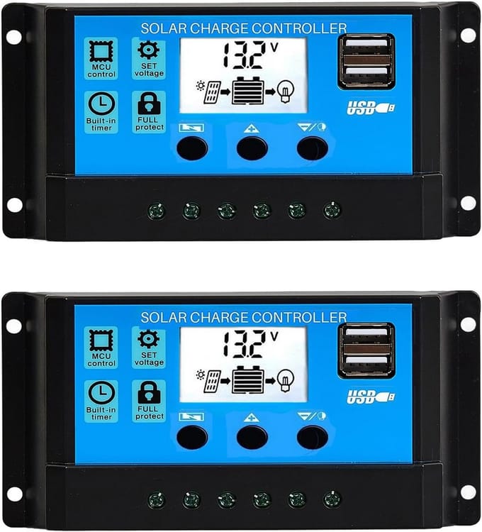 Zonne Laadregelaar - Zonne Oplader Controller - Energie Beheer - Dubbele USB Poort - 12V 24V - Zwart
