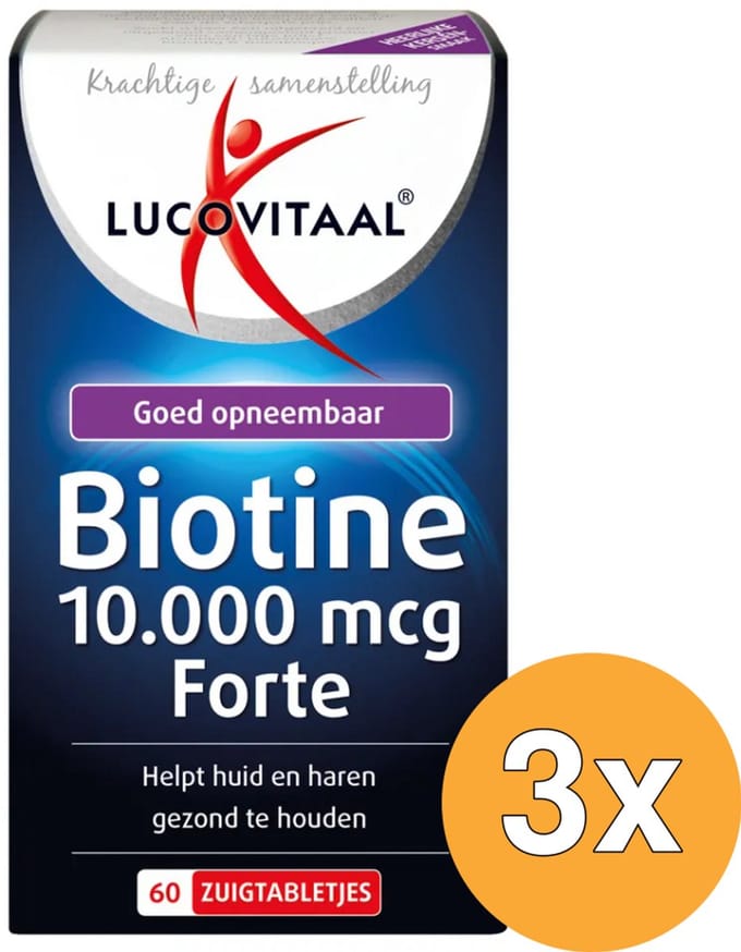 3x Lucovitaal Biotine 10.000mcg Forte (60 zuigtabletten)