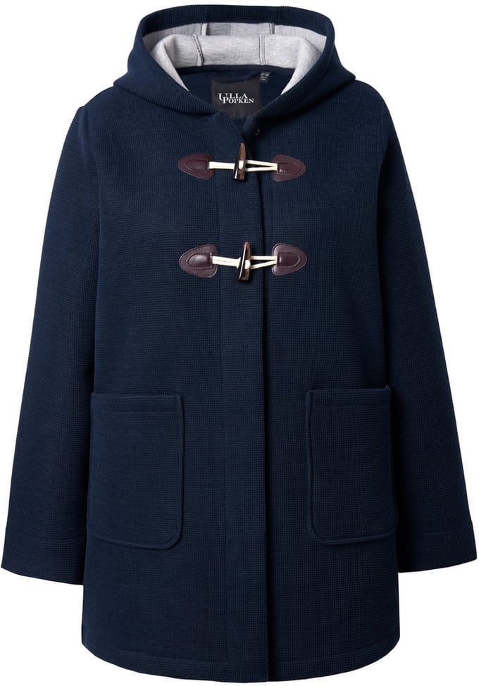 Ulla Popken - Dames - HYPRAR dufflecoat 2-lagen piqué capuchon knevelknopen - Marine - Maat 46+