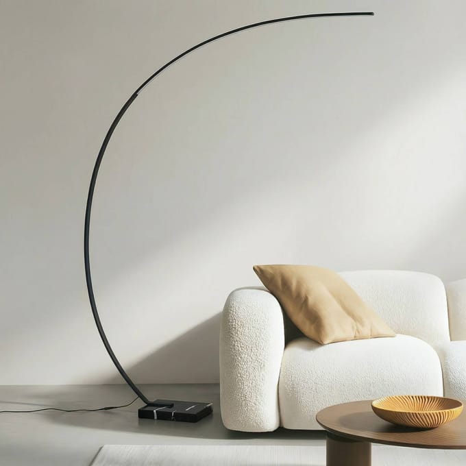 Lindby LED gebogen vloerlamp Kendra, zwart, aluminium, hoogte 180cm